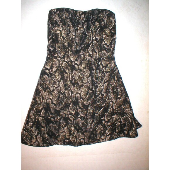New 6 Express $118 Womens Strapless Metallic Gold Black Snake Fit Flare Dress - Picture 9 of 12